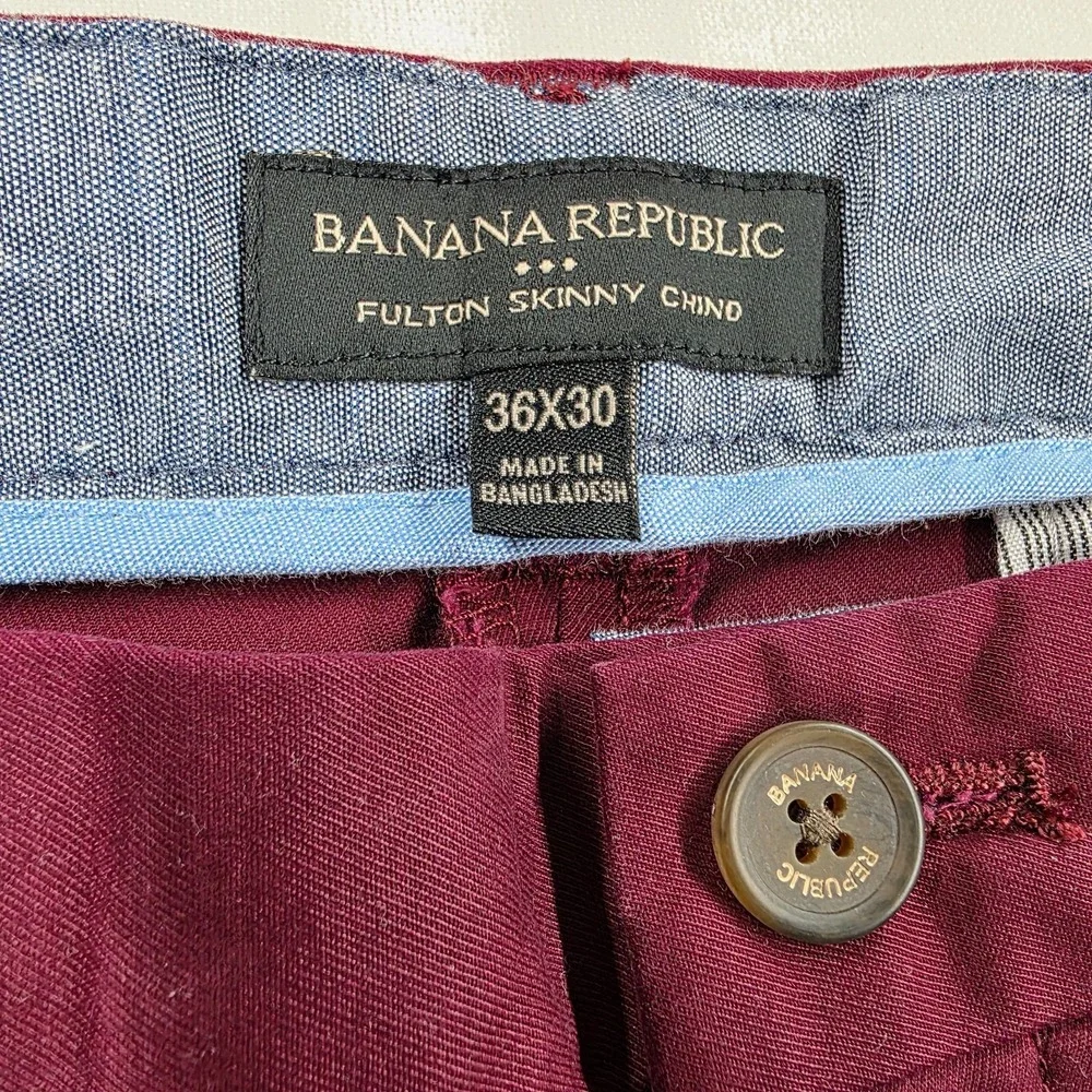 Banana Republic Fulton Skinny Chino Mens 36x30 Burgundy Maroon Flat Front Pants